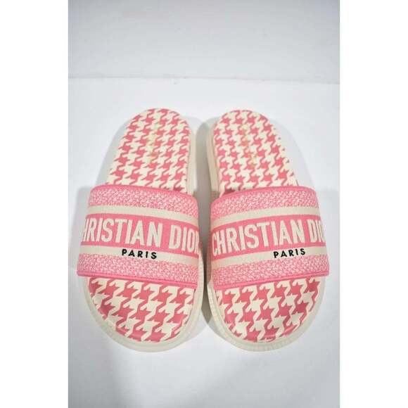 Christian Dior Dway Pink White Logo Houndstooth Slide Mule Flat Flop Sandal 39 - Picture 5 of 12